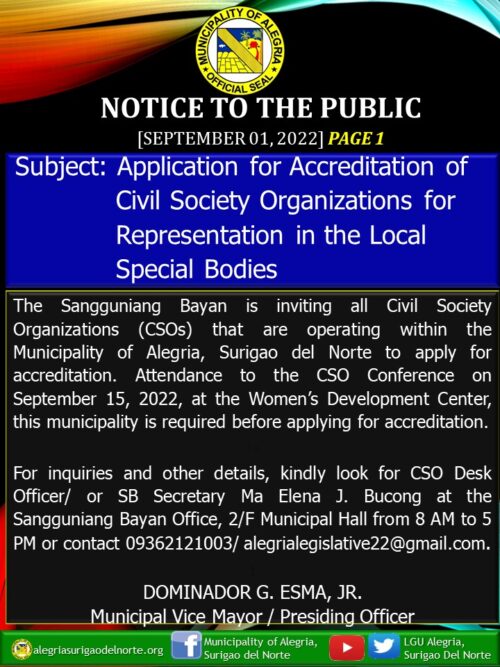 Notice to the Public: Application for Accreditation of Civil Society Organizations